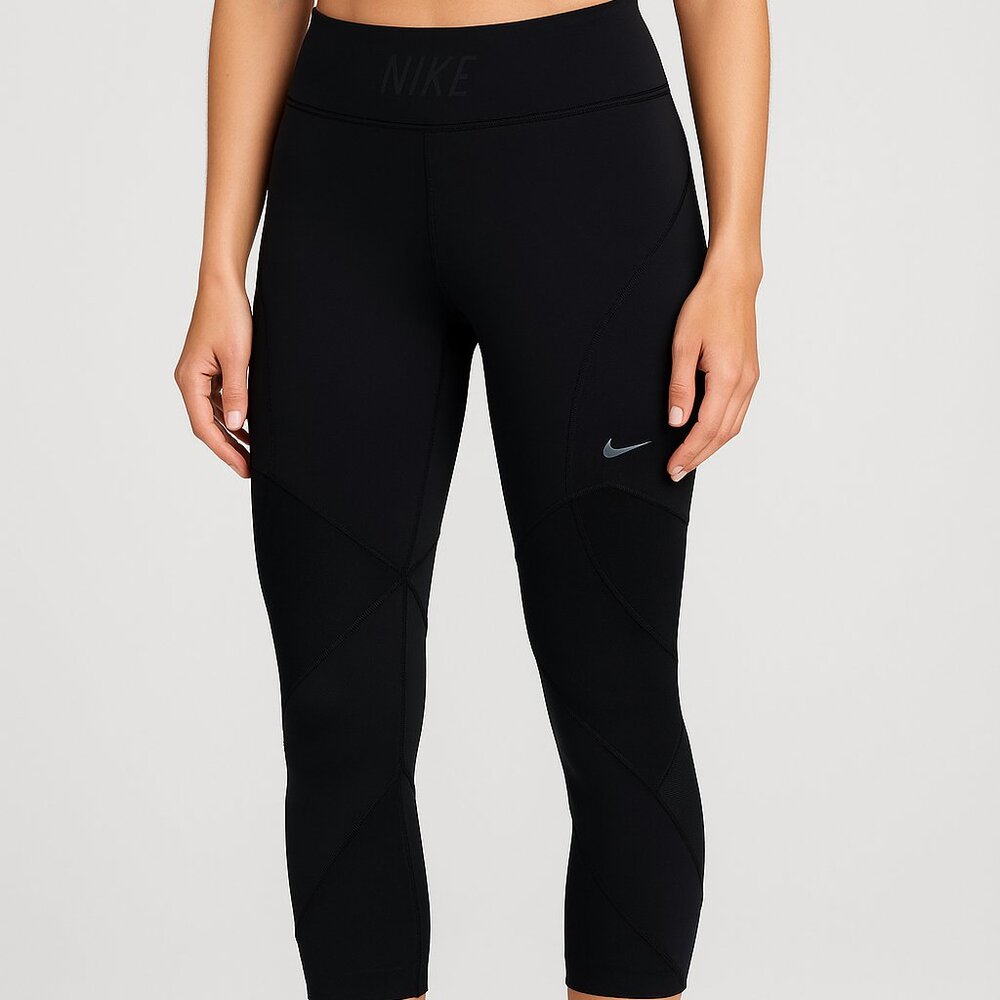 Nike Dri-FIT Black Mesh Panel Running Capri Leggings Size M